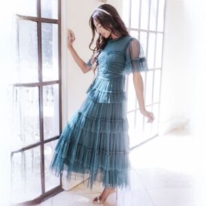 Ivy City Co Teal Tiered Dress